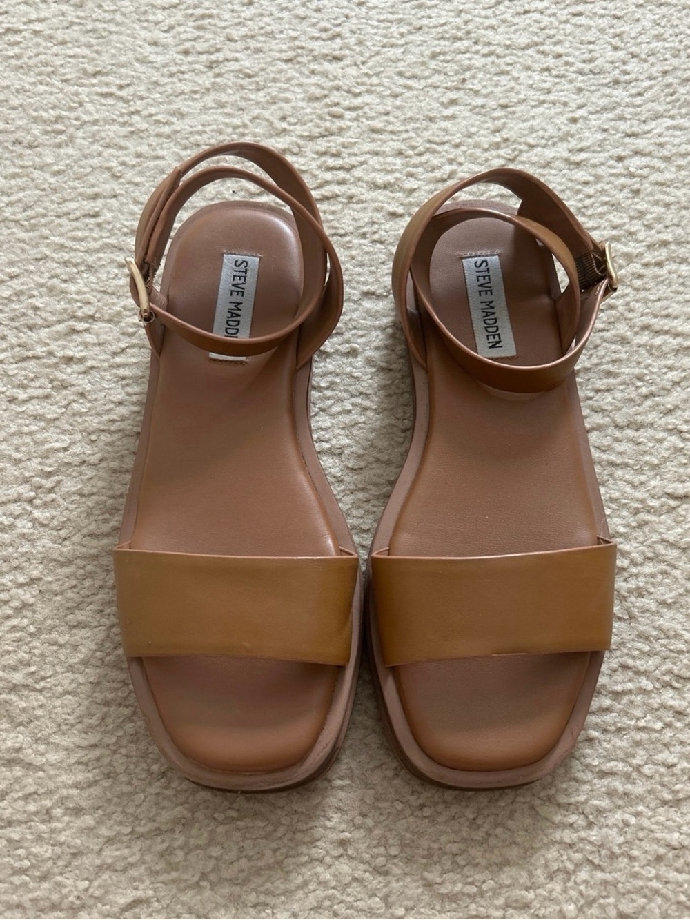 Steve Madden Cognac Tan Leather Strap Sandals